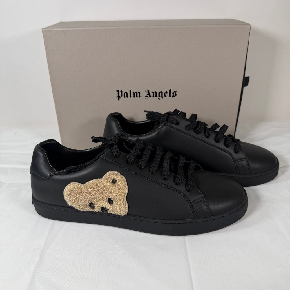 Palm Angels Black Leather New Teddy Bear Low Top Sneakers Mens 43